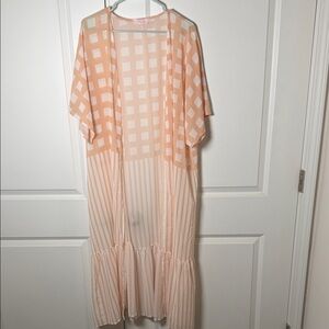 Pink Lily Peach Checkered Kimono